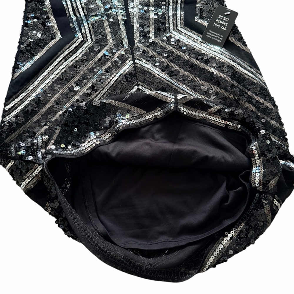 EXPRESS BLACK AND SILVER ART DECO SILVER SEQUIN DRESS NEW WITH TAGS SIZE XS - Picture 6 of 10